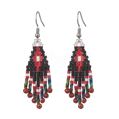 Natural & Synthetic Gemstone Rhombus Dangle Earrings EJEW-MZ00632-1