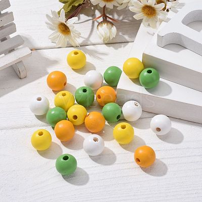 160Pcs 4 Colors Farmhouse Country and Rustic Style Painted Natural Wood Beads WOOD-LS0001-01J-1