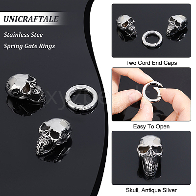 2 Sets Tibetan Style 304 Stainless Steel Spring Gate Rings STAS-UN0040-63-1