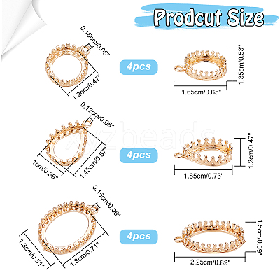 12Pcs 3 Styles Brass Open Back Bezel Pendant Cabochon Settings KK-FH0003-42-1