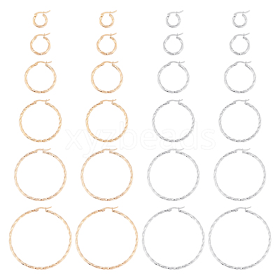 12Pairs 12 Style Stainless Steel Hoop Earrings STAS-UN0028-53-1