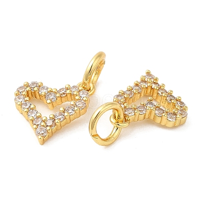 Rack Plating Brass Micro Pave Clear Cubic Zirconia Heart Charms KK-Z026-16G-1