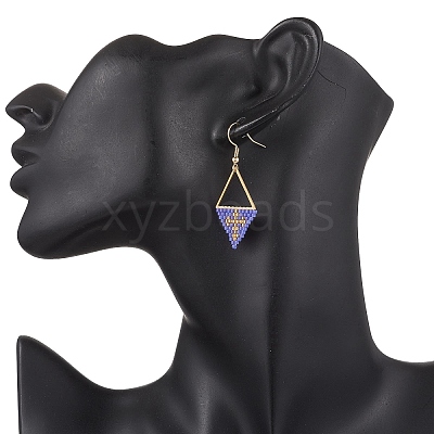 Handmade Glass Seed Beads Rhombus Dangle Earrings EJEW-MZ00542-05-1