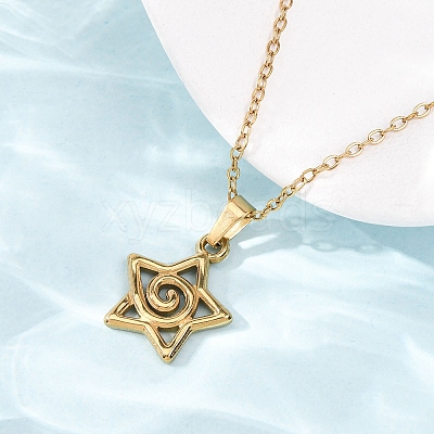 304 Stainless Steel Star Pendant Cable Chain Necklaces for Men Women NJEW-K308-01B-G-1