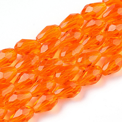 Dark Orange Faceted Glass Teardrop Beads Strands X-GLAA-R024-6x4mm-18-1