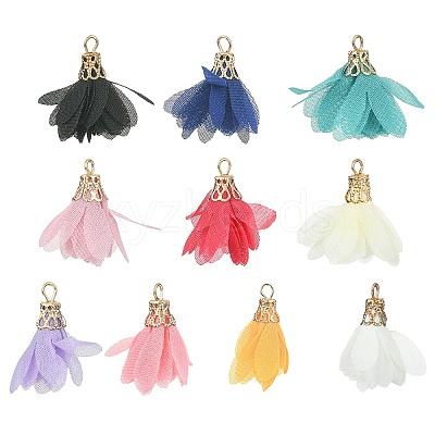 10Pcs 10 Colors Chiffon Pendants FIND-YW0003-09-1