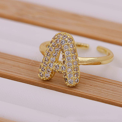 Brass Micro Pave Clear Cubic Zirconia Initial Cuff Rings FS-WGB210B-02-1