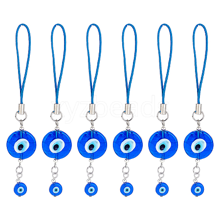 Flat Round Handmade Evil Eye Lampwork Pendant Decoration HJEW-AB00134-1