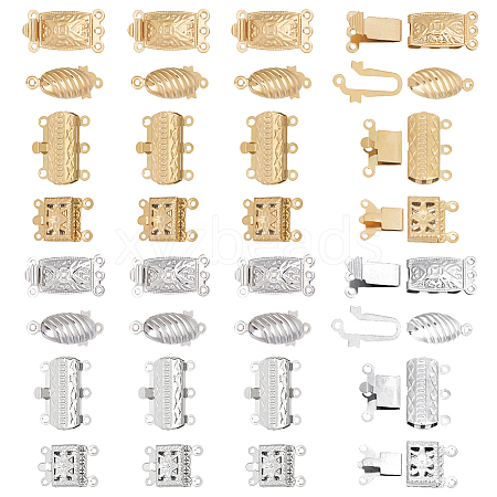 32 Sets 8 Styles Ion Plating(IP) 304 Stainless Steel Box Clasp FIND-PH0020-89-1