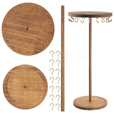 Round Wood Jewelry Necklace Display Organizer Hanging Tower Rack NDIS-TAC0001-01B-1