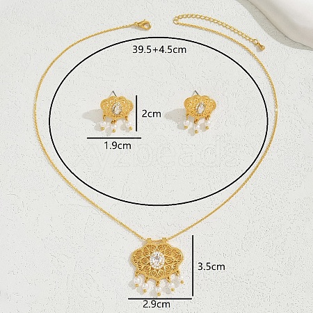 Elegant New Chinese Style Jewelry Set with Zirconia Flower Necklace and Earrings. GP6160-1