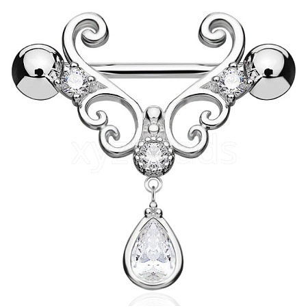 316L Surgical Stainless Steel Clear Cubic Zirconia Teardrop Nipple Stirrup WGE53BF-01-1