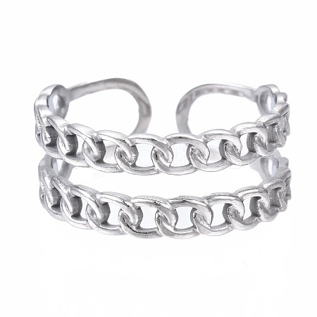 Non-Tarnish 304 Stainless Steel Curb Chain Open Cuff Ring RJEW-T023-13P-1