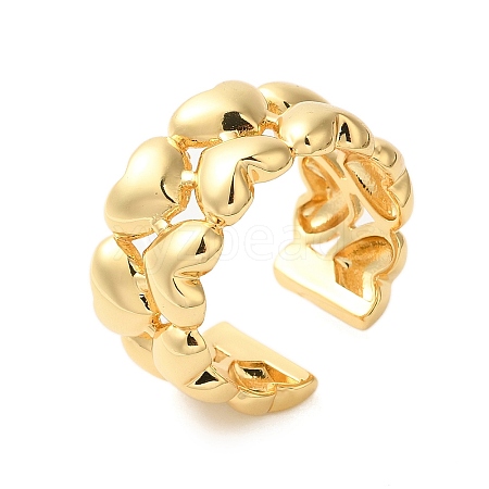 Heart Double Layer Brass Open Cuff Rings for Women RJEW-A046-02G-1