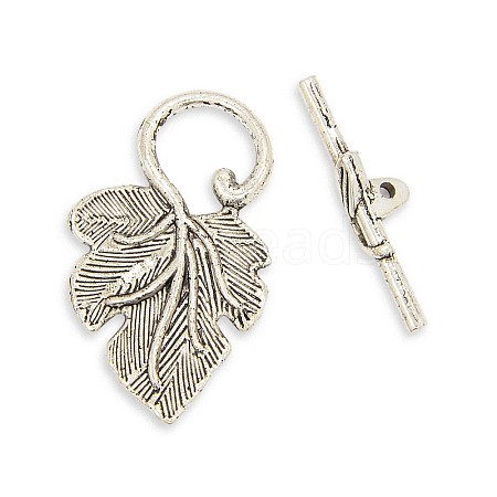 Tibetan Style Alloy Leaf Toggle Clasps PALLOY-J154-52AS-1