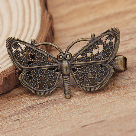 Brass Butterfly with Iron Alligator Hair Clips OHAR-PW0003-158AB-1