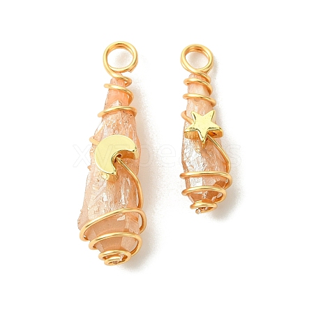 2Pcs Electroplated Natural Quartz Crystal Dyed Copper Wire Wrapped Pendants PALLOY-JF03173-01-1