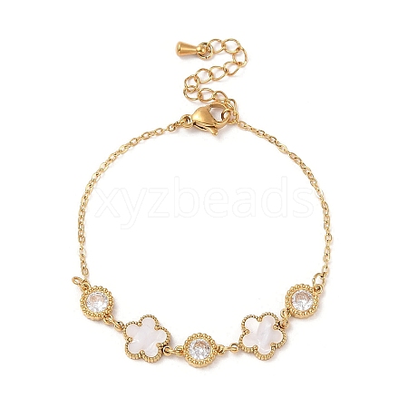 Cubic Zirconia & Resin Flower Link Bracelet BJEW-D025-05G-02-1