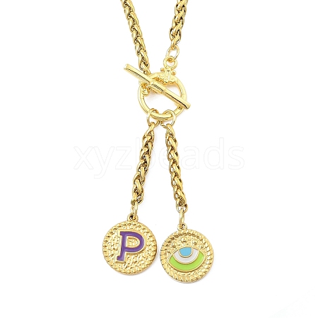 Ion Plating(IP) 304 Stainless Steel Purple Enamel Letter & Eye Pendant Wheat Chain Necklaces STAS-Z102-01G-P-1