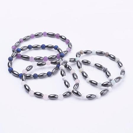 Non-Magnetic Synthetic Hematite Beads Stretch Bracelets BJEW-JB03263-1