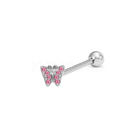 Butterfly Stainless Steel Rhiestone Straight Barbell 15 Gauge Piercing Tongue Rings for Women Men WG89D28-04-1