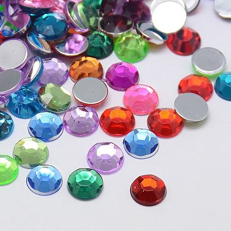 Faceted Half Round/Dome Acrylic Rhinestone Flat Back Cabochons GACR-YPO12MM-M-1