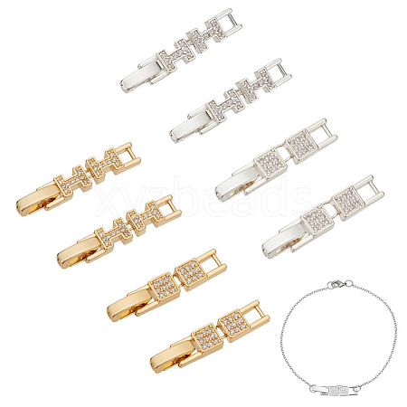 8Pcs 4 Styles Brass Micro Pave Clear Cubic Zirconia Fold Over Clasps KK-AR0004-76-1
