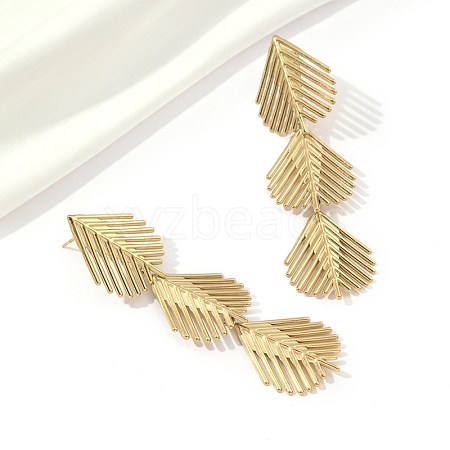 201 Stainless Steel Leaf Dangle Stud Earrings EJEW-D084-09G-1