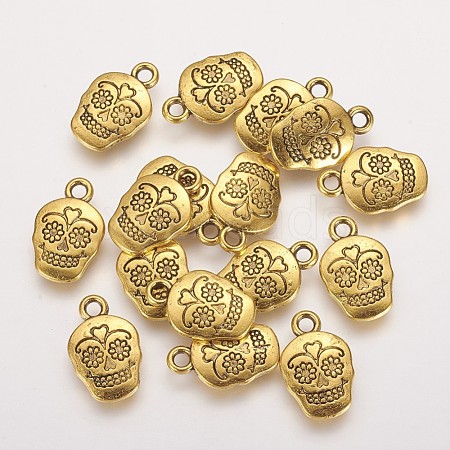 Mexico Holiday Day of the Dead Sugar Skull Tibetan Style Alloy Metal Pendants TIBEP-21061-AG-FF-1