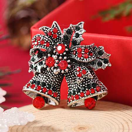 Christmas Theme Golden Alloy Rhinestone Brooch Pin LK2414-1-1