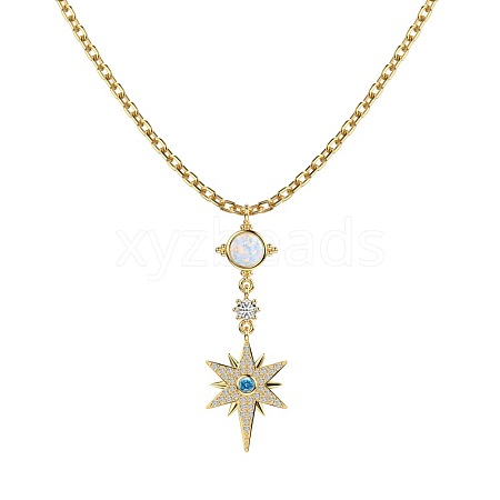 925 Sterling Silver Pave Clear Cubic Zirconia Cable Chain Star of David Pendant Necklaces NJEW-Q342-03G-1