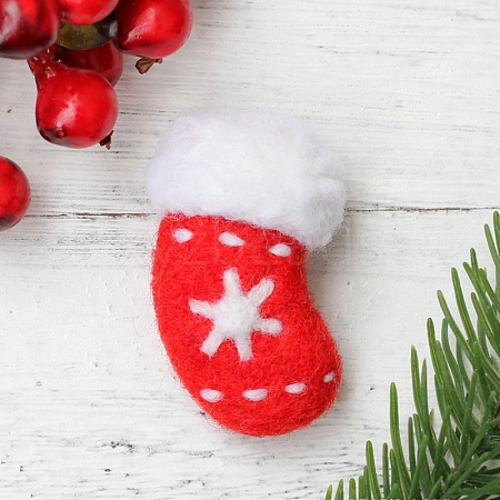 Christmas Theme Stocking Brooch Needle Felting Kit DIY-K055-08-1