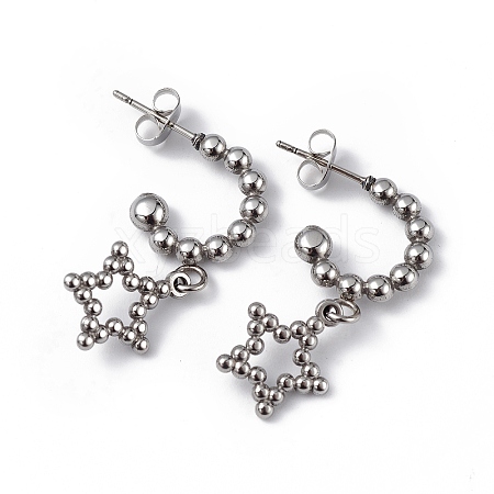 Non-Tarnish 304 Stainless Steel Hollow out Star Dangle Stud Earrings for Women EJEW-I284-22P-1