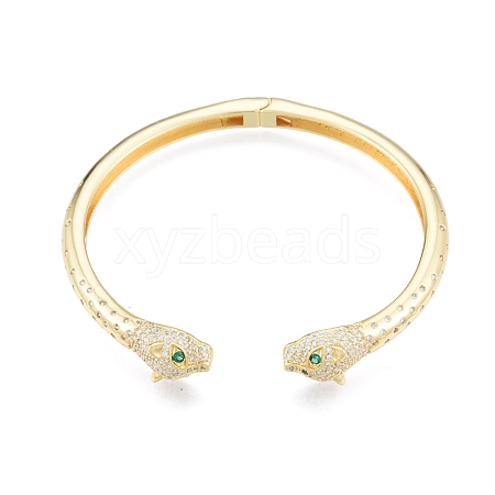 Green Cubic Zirconia Leopard Open Cuff Bangles BJEW-G651-02G-1