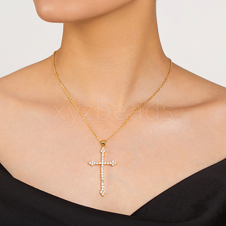 Clear Cubic Zirconia Stylish Cross Pendant Necklaces ZE5485-1