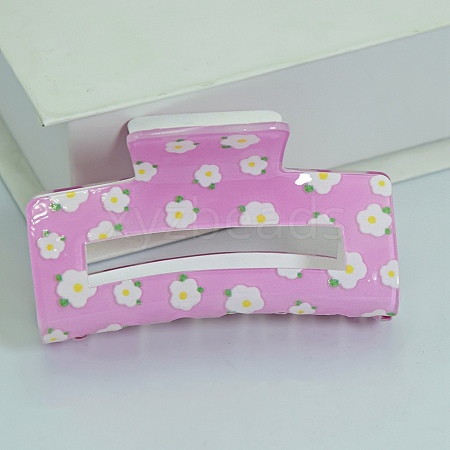 Rectangle with Flower Printed PVC Claw Hair Clips PW23031355475-1