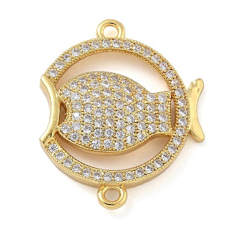 Rack Plating Brass Micro Pave Clear Cubic Zirconia Fish Connector Charms kk-A234-46G-1