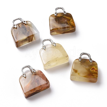 Synthetic Tigerskin Glass Brass Pendants KK-E274-01P-017-1