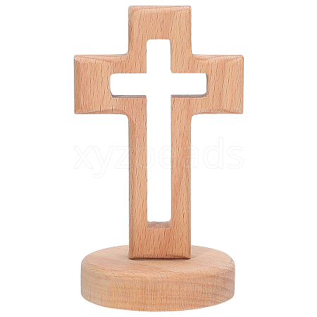 Wood Cross Figurines Ornaments DJEW-WH0016-75-1