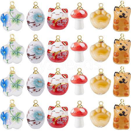 24Pcs 6 Styles Porcelain Pendants PALLOY-FH00169-1