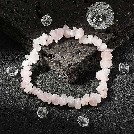 Rose Quartz Chips Stretch Bracelets X-BJEW-JB01308-01-1