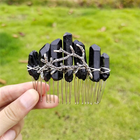 Electroplated Natural Quartz Crystal Hair Combs PW-WG34231-01-1