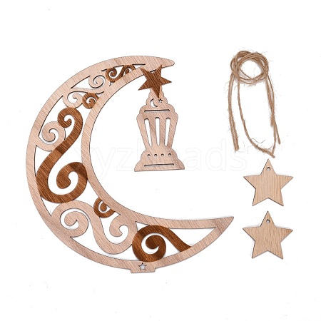 Moon & Floral Unfinished Wood Pendant Ornament WOOD-M003-03-1