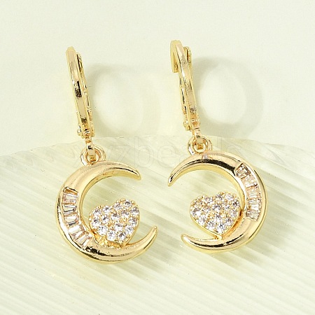 Moon Brass Micro Pave Clear Cubic Zirconia Hoop Earrings EJEW-Z162-01G-1