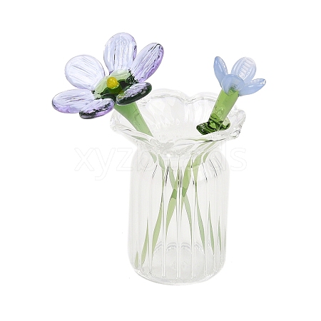 Handmade Lampwork Birthday Flower & Vase Set for Tabletop Display LAMP-D007-002D-1
