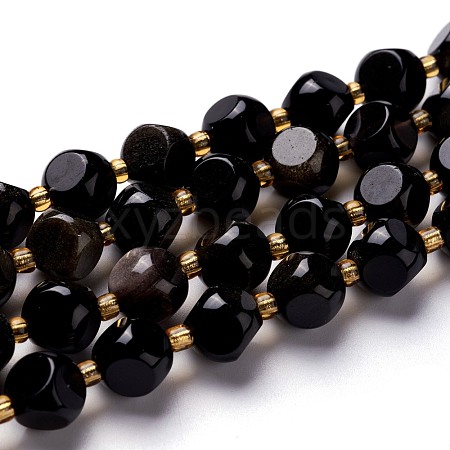 Natural Golden Sheen Obsidian Beads Strands G-M367-02B-1