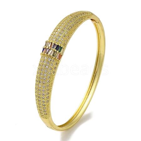 Brass Pave Colorful Cubic Zirconia Ring Bangle for Women BJEW-K246-13G-1