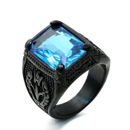 316L Stainless Steel & Cubic Zirconia Men's Vintage Carved Finger Rings FS-WG82D33-62-1