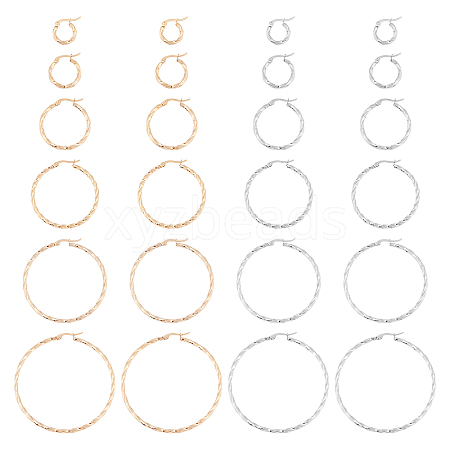 12Pairs 12 Style Stainless Steel Hoop Earrings STAS-UN0028-53-1