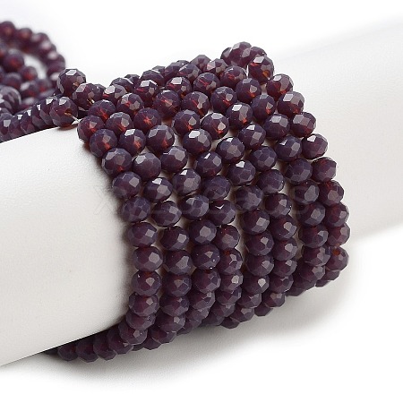 1 Strand Opaque Solid Medium Purple Color Faceted Crystal Glass Rondelle Beads Strands X-EGLA-F049A-08-1